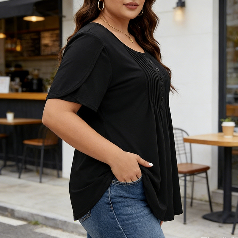 👚 50% DE RÉDUCTION ✨ T-shirt femme à plis devant & manches bouffantes – Doux, respirant & élégant – Parfait pour le bureau, le brunch ou les journées de printemps 🌸