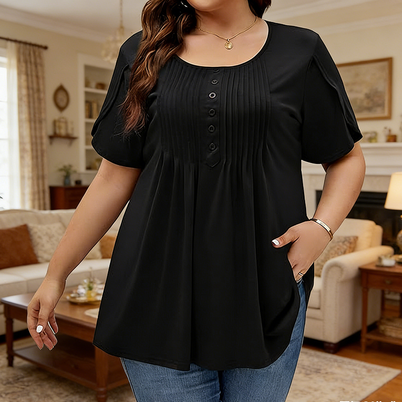 👚 50% DE RÉDUCTION ✨ T-shirt femme à plis devant & manches bouffantes – Doux, respirant & élégant – Parfait pour le bureau, le brunch ou les journées de printemps 🌸