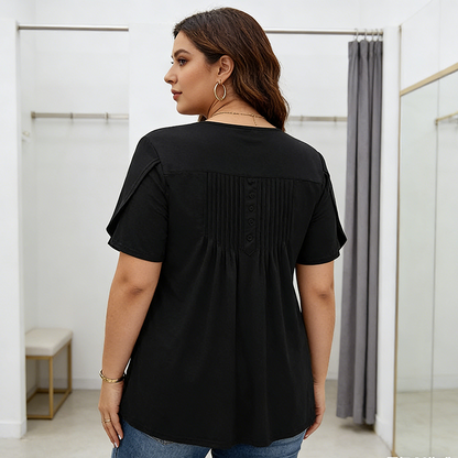 👚 50% DE RÉDUCTION ✨ T-shirt femme à plis devant & manches bouffantes – Doux, respirant & élégant – Parfait pour le bureau, le brunch ou les journées de printemps 🌸