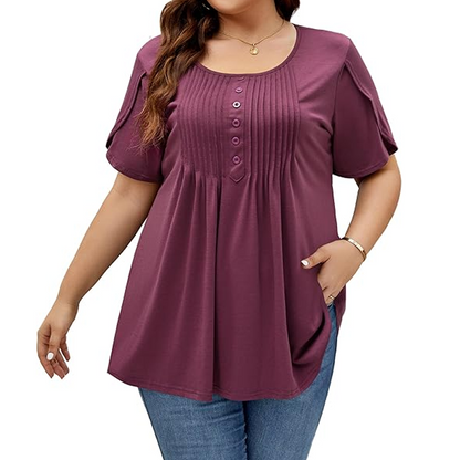 👚 50% DE RÉDUCTION ✨ T-shirt femme à plis devant & manches bouffantes – Doux, respirant & élégant – Parfait pour le bureau, le brunch ou les journées de printemps 🌸