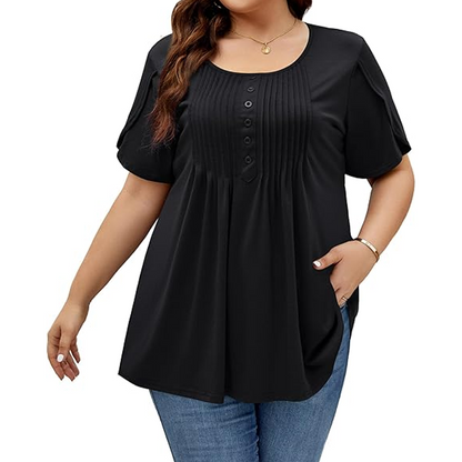 👚 50% DE RÉDUCTION ✨ T-shirt femme à plis devant & manches bouffantes – Doux, respirant & élégant – Parfait pour le bureau, le brunch ou les journées de printemps 🌸