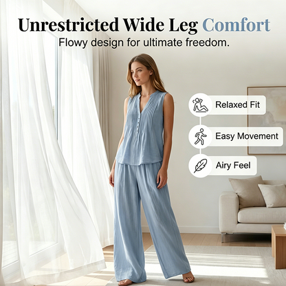 Ensemble élégant composé d'un haut sans manches ample et d'un pantalon