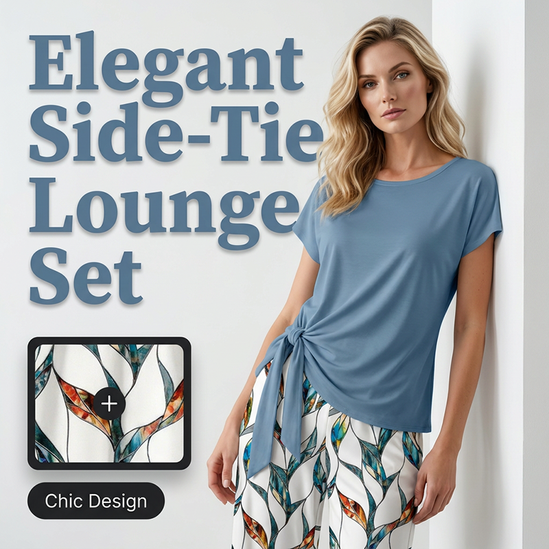 Ensemble femme – haut à nouer côté et pantalon à motif