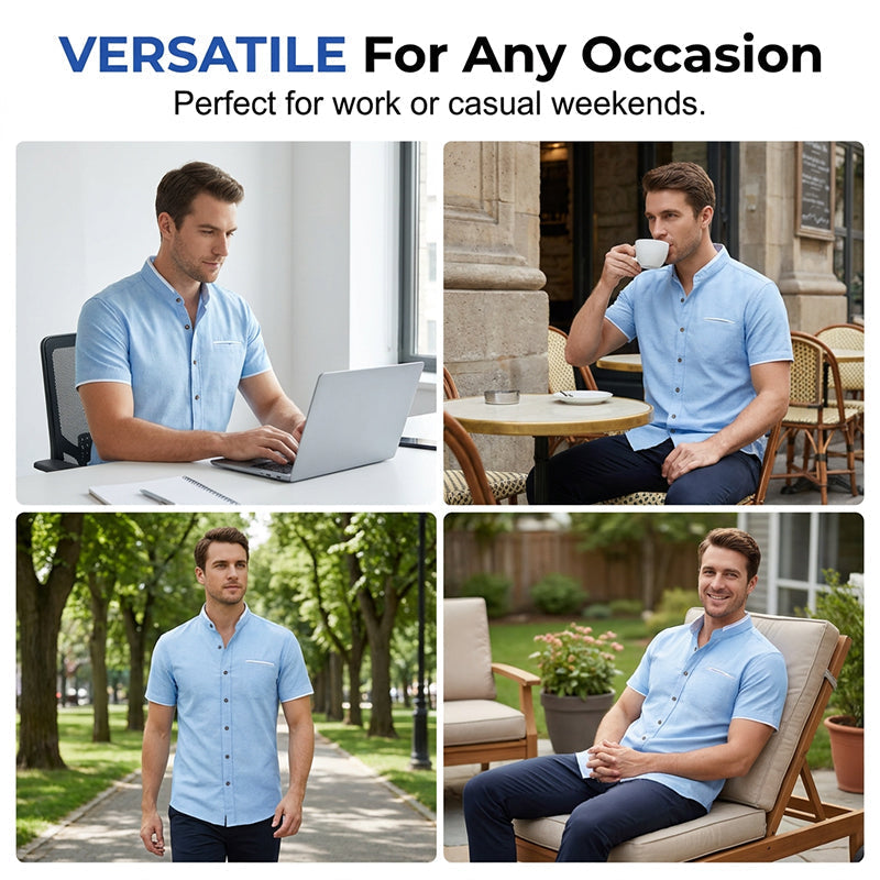 Chemise à manches courtes et col montant pour homme