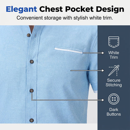 Chemise à manches courtes et col montant pour homme