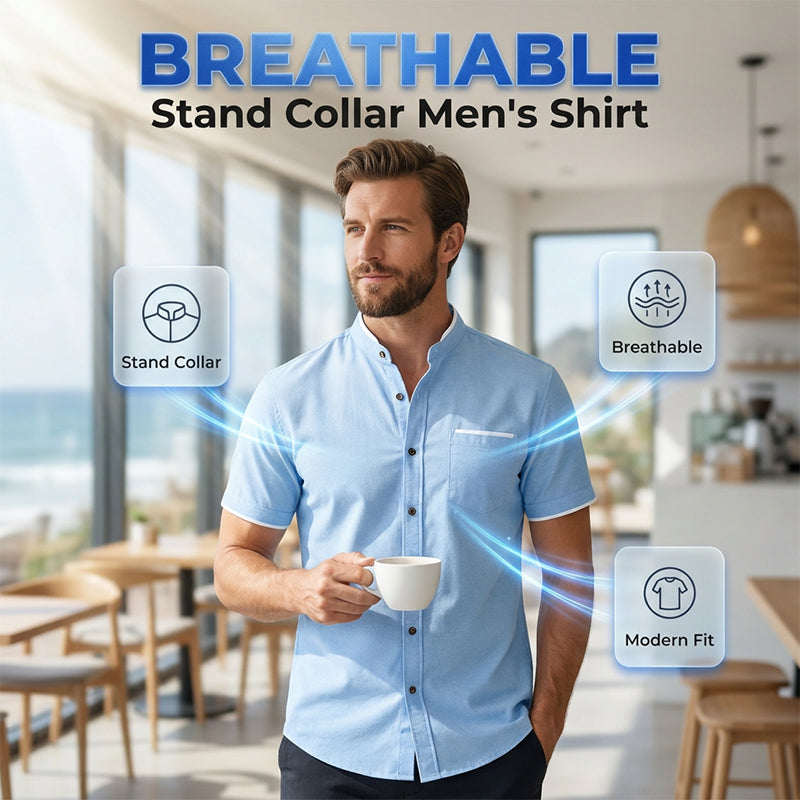 Chemise à manches courtes et col montant pour homme