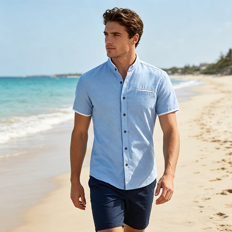 Chemise à manches courtes et col montant pour homme