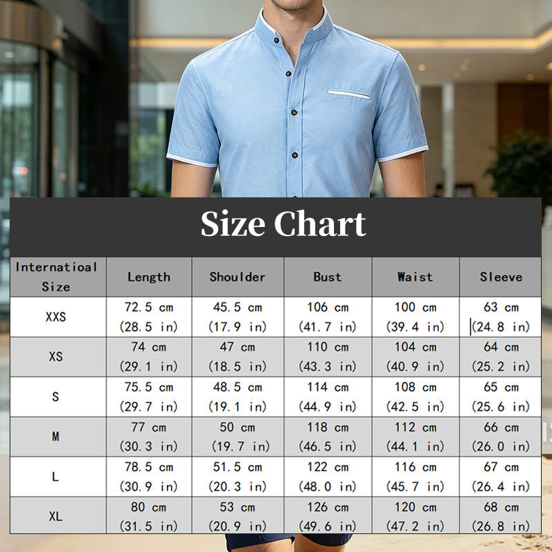 Chemise à manches courtes et col montant pour homme