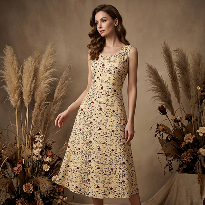 👗 Robe longue à fleurs sans manches pour femme — poches latérales, élégante et confortable 🌸