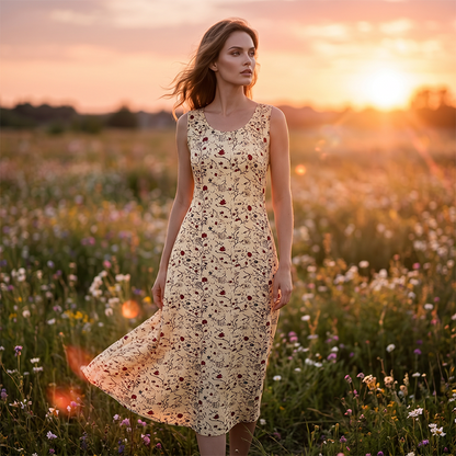 👗 Robe longue à fleurs sans manches pour femme — poches latérales, élégante et confortable 🌸