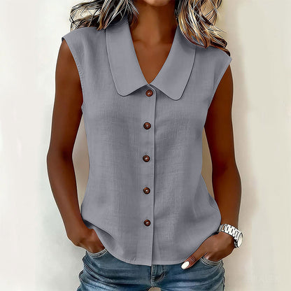 Blouse à col en V et boutons pour femme