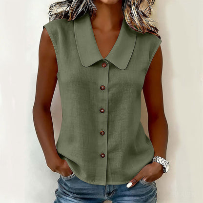 Blouse à col en V et boutons pour femme
