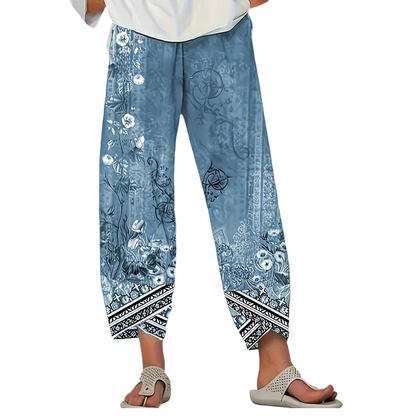 Pantalon femme large imprimé floral style vintage