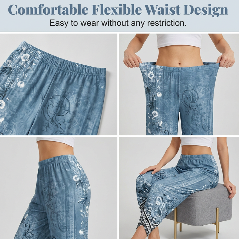 Pantalon femme large imprimé floral style vintage