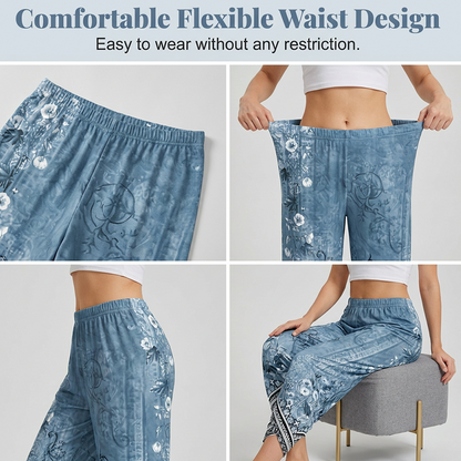 Pantalon femme large imprimé floral style vintage