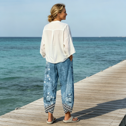 Pantalon femme large imprimé floral style vintage