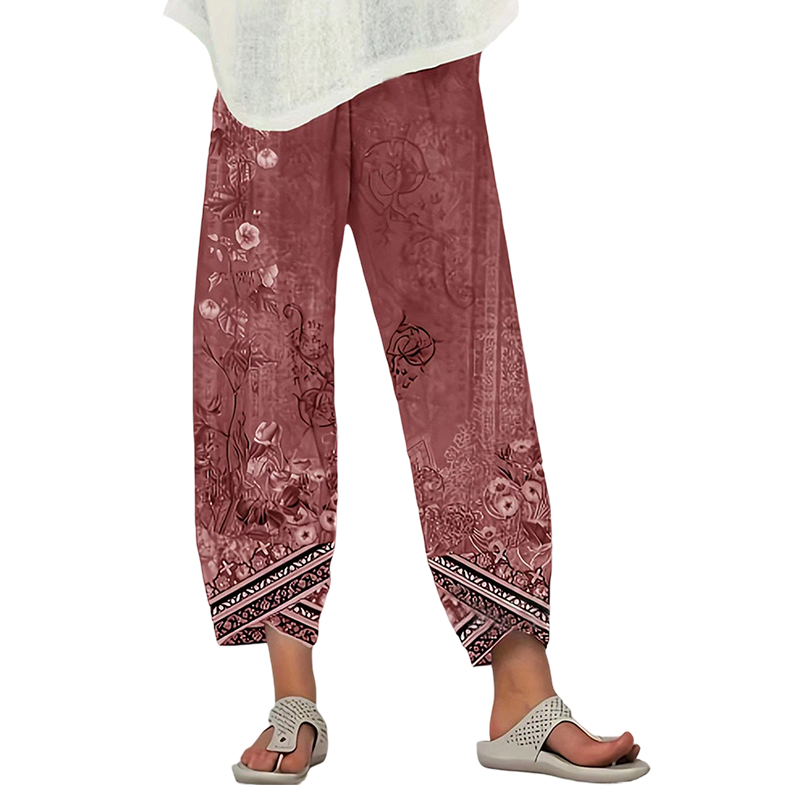 Pantalon femme large imprimé floral style vintage