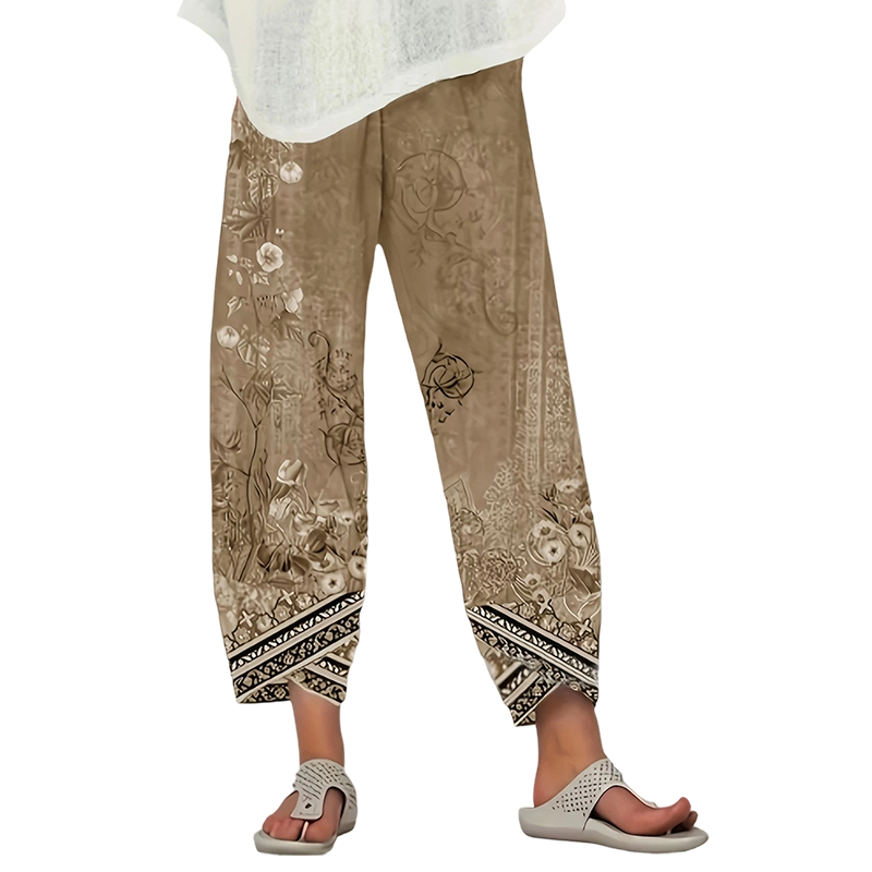 Pantalon femme large imprimé floral style vintage