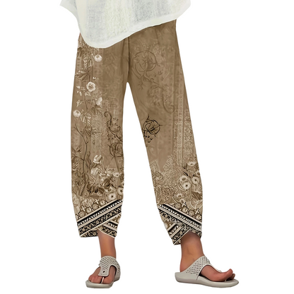 Pantalon femme large imprimé floral style vintage