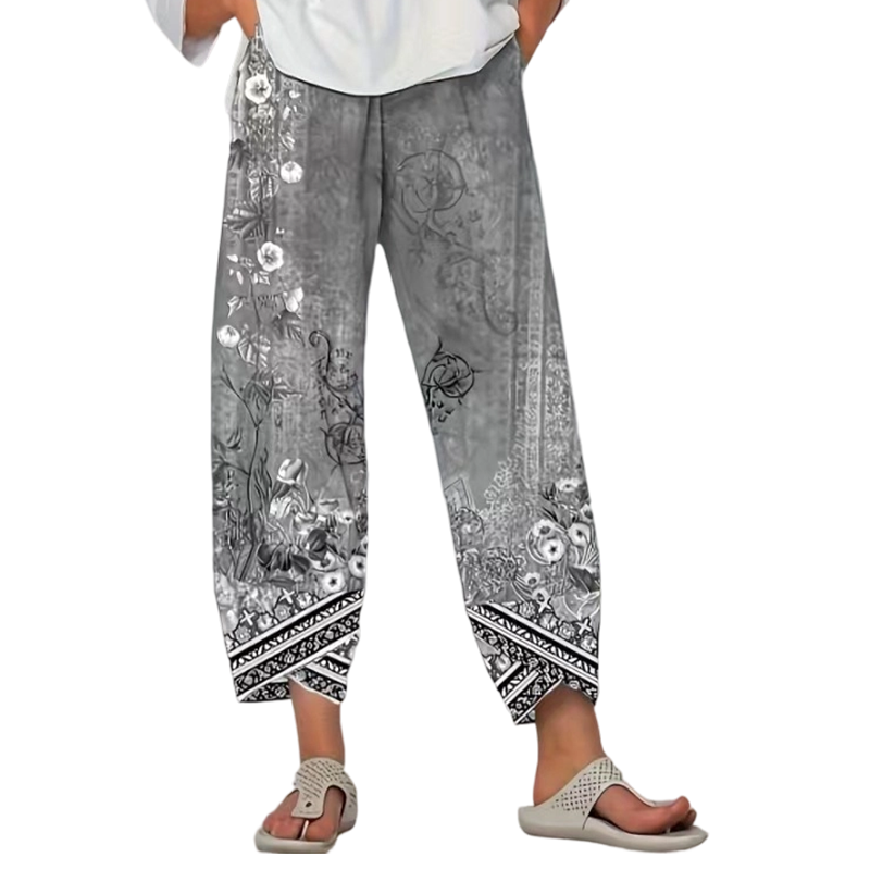 Pantalon femme large imprimé floral style vintage