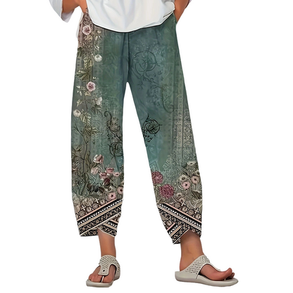 Pantalon femme large imprimé floral style vintage