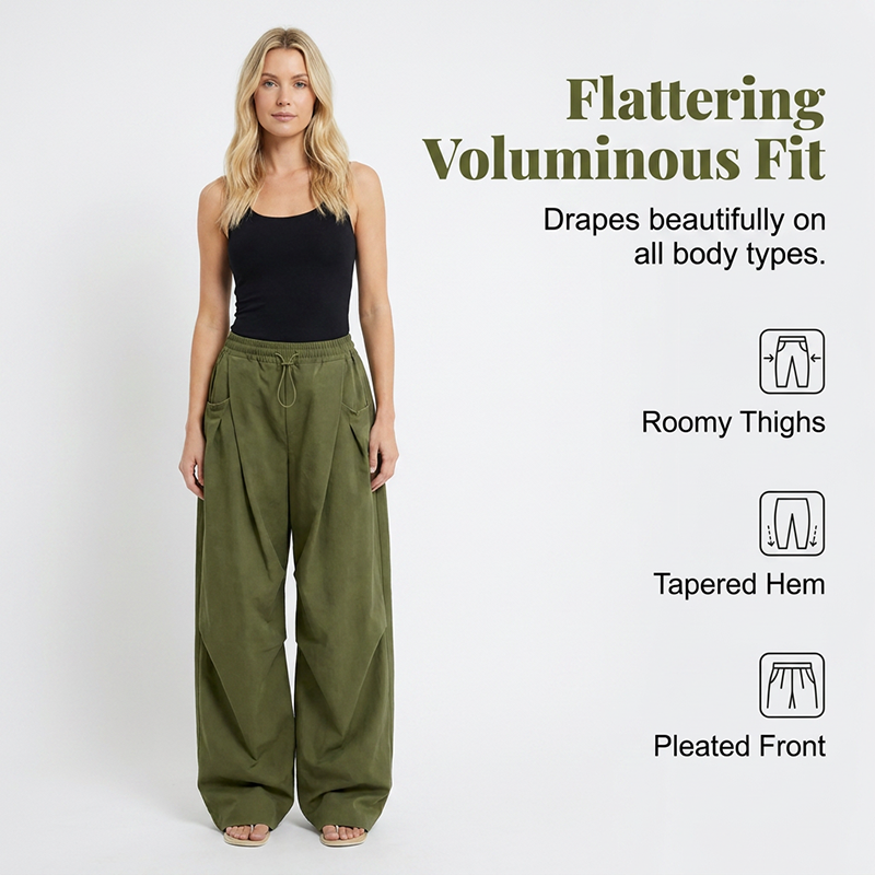 👖✨ PROMO FLASH 50% ! Pantalon Lanterne Ample à Plis – Taille Cordon Réglable, Poches Latérales, Tissu Doux & Respirant, Style Streetwear Décontracté 🌬️