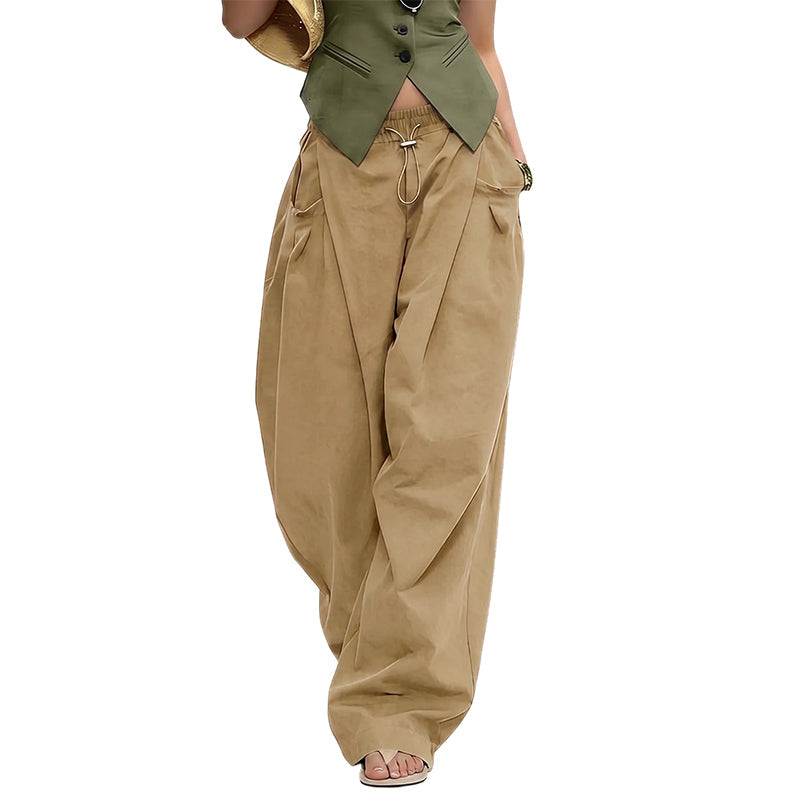 👖✨ PROMO FLASH 50% ! Pantalon Lanterne Ample à Plis – Taille Cordon Réglable, Poches Latérales, Tissu Doux & Respirant, Style Streetwear Décontracté 🌬️