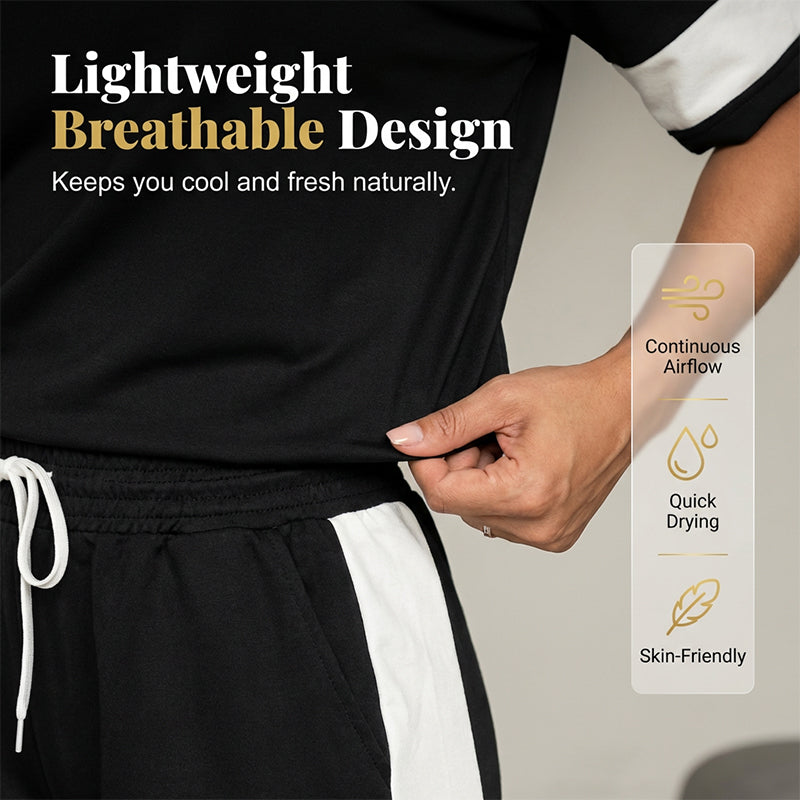 Ensemble femme confortable – haut et pantalon à taille élastique avec cordon