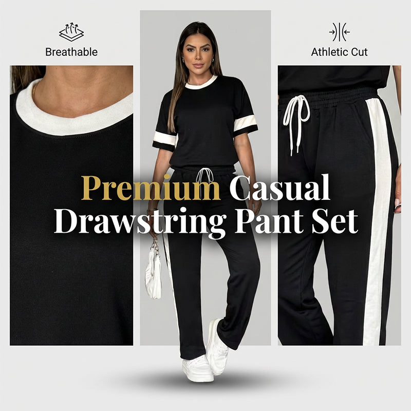 Ensemble femme confortable – haut et pantalon à taille élastique avec cordon