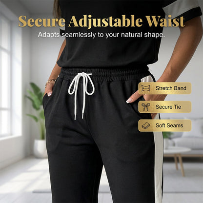 Ensemble femme confortable – haut et pantalon à taille élastique avec cordon