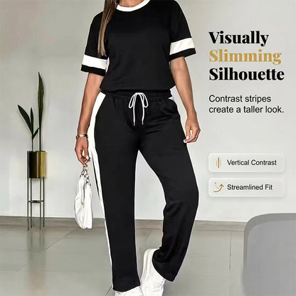 Ensemble femme confortable – haut et pantalon à taille élastique avec cordon