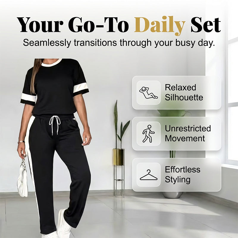 Ensemble femme confortable – haut et pantalon à taille élastique avec cordon
