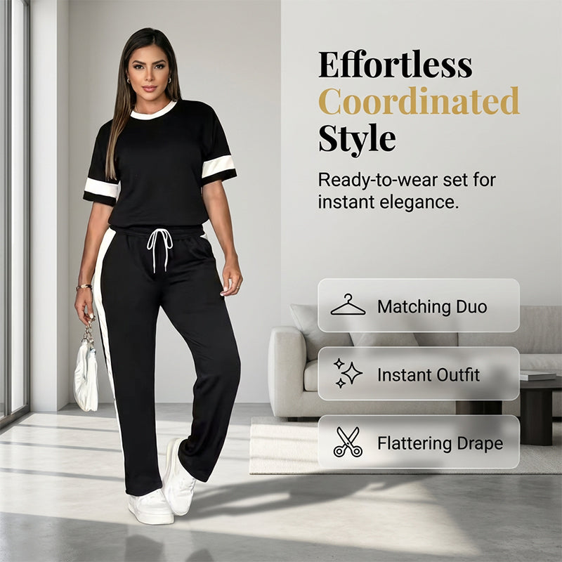 Ensemble femme confortable – haut et pantalon à taille élastique avec cordon