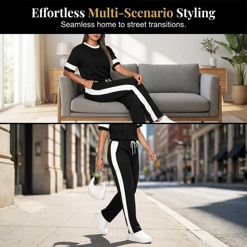 Ensemble femme confortable – haut et pantalon à taille élastique avec cordon