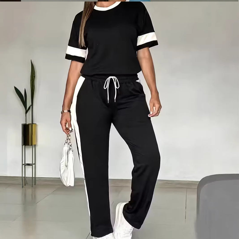 Ensemble femme confortable – haut et pantalon à taille élastique avec cordon
