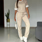 Ensemble femme confortable – haut et pantalon à taille élastique avec cordon