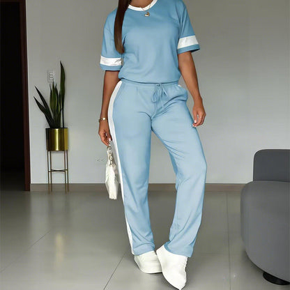 Ensemble femme confortable – haut et pantalon à taille élastique avec cordon