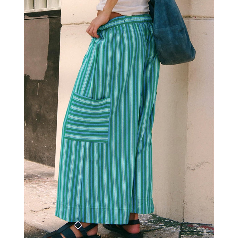 Pantalon large à rayures avec cordon de serrage pour femme