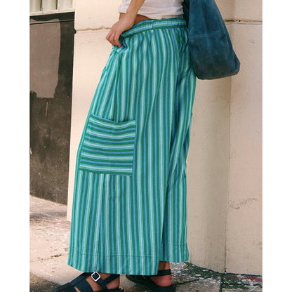 Pantalon large à rayures avec cordon de serrage pour femme