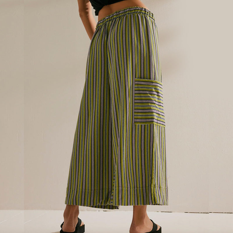 Pantalon large à rayures avec cordon de serrage pour femme
