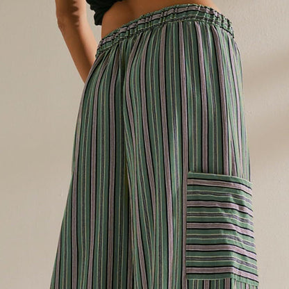 Pantalon large à rayures avec cordon de serrage pour femme