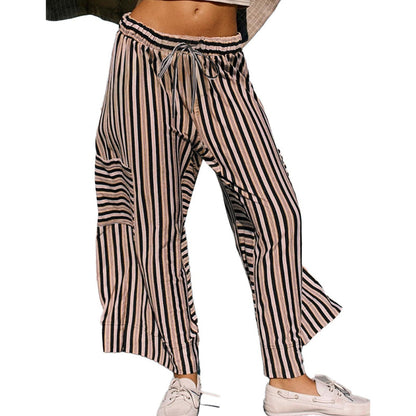 Pantalon large à rayures avec cordon de serrage pour femme