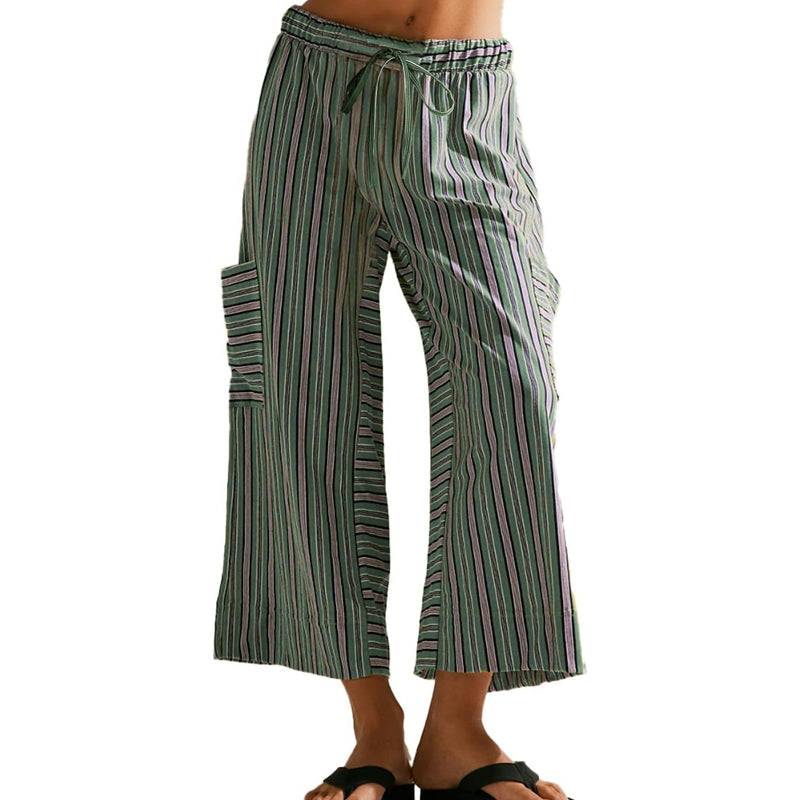 Pantalon large à rayures avec cordon de serrage pour femme