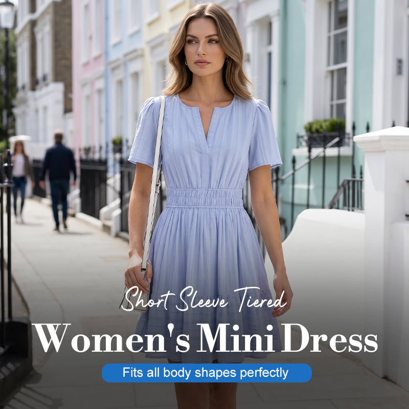 👗 50% DE RÉDUCTION 🥳 Mini-robe à manches courtes et à volants pour femme – Soldes 2026 – Fluide, légère & parfaite pour l’été, les vacances ou les soirées décontractées 🌸