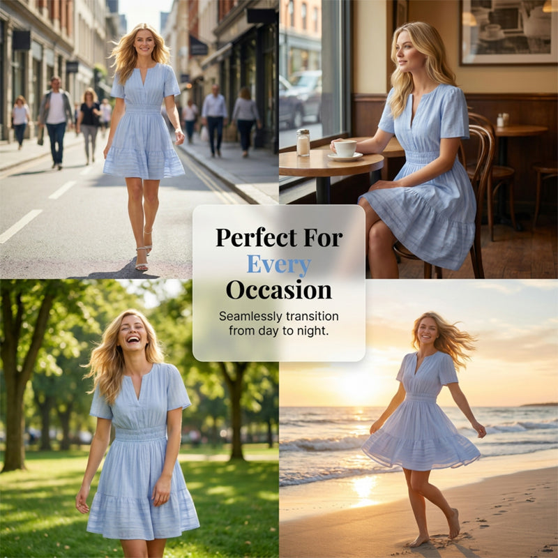 👗 50% DE RÉDUCTION 🥳 Mini-robe à manches courtes et à volants pour femme – Soldes 2026 – Fluide, légère & parfaite pour l’été, les vacances ou les soirées décontractées 🌸