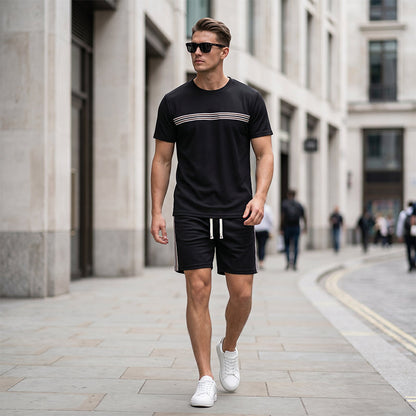 Ensemble deux pièces décontracté pour homme, t-shirt + short, résistant à l'usure