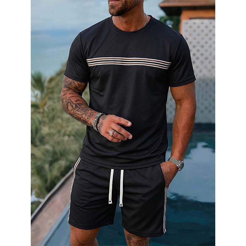Ensemble deux pièces décontracté pour homme, t-shirt + short, résistant à l'usure