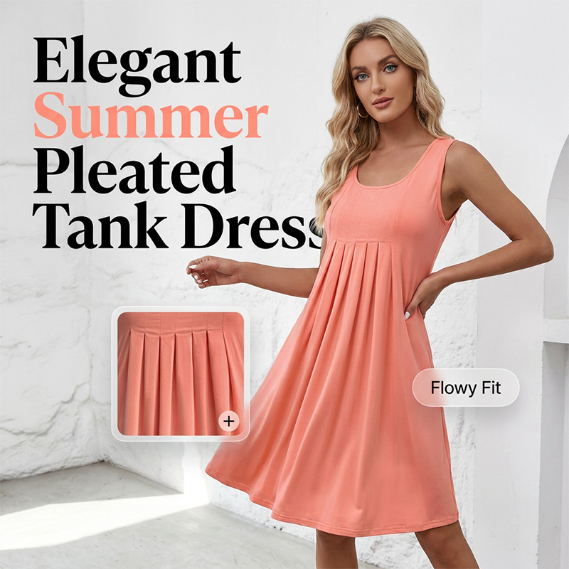 Jupe plissée sans manches, robe débardeur, style décontracté et polyvalent