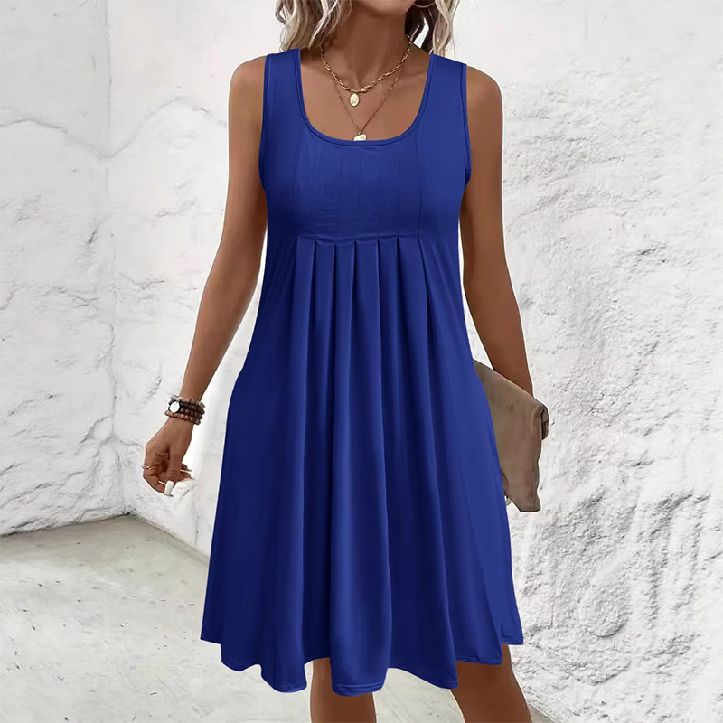 Jupe plissée sans manches, robe débardeur, style décontracté et polyvalent