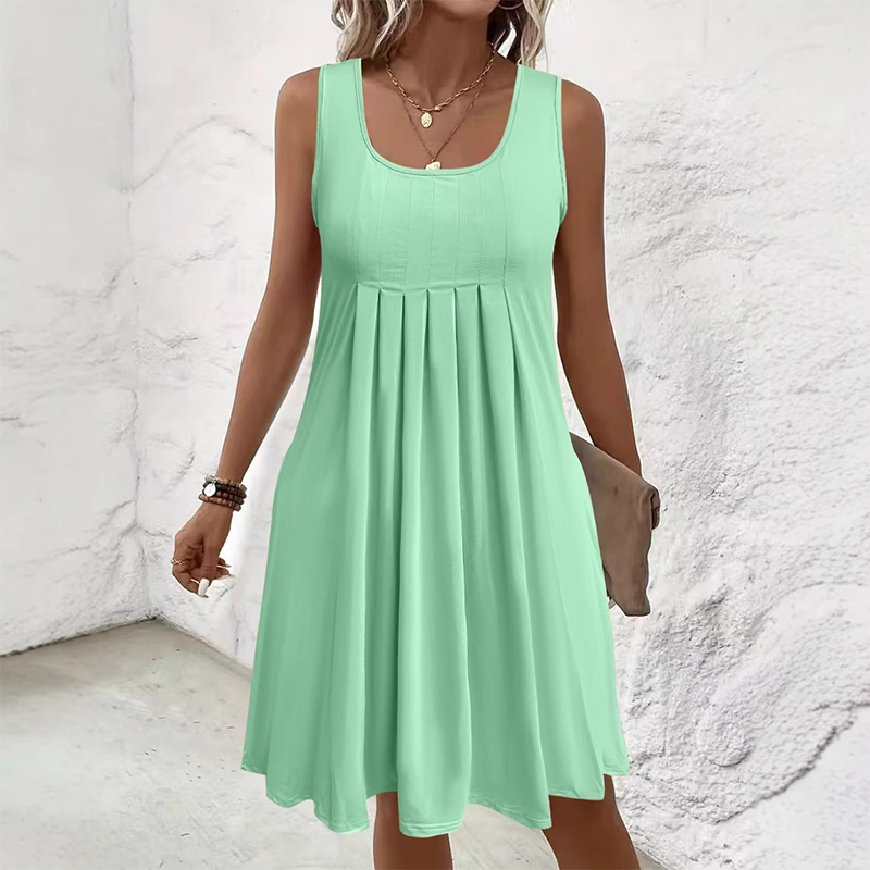 Jupe plissée sans manches, robe débardeur, style décontracté et polyvalent